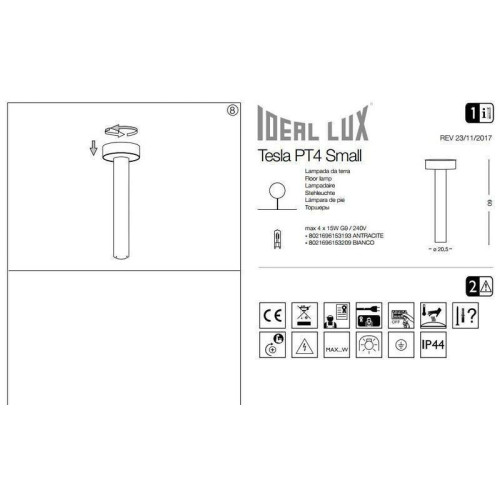 Парковый светильник Ideal Lux TESLA PT4 SMALL ANTRACITE (153193)