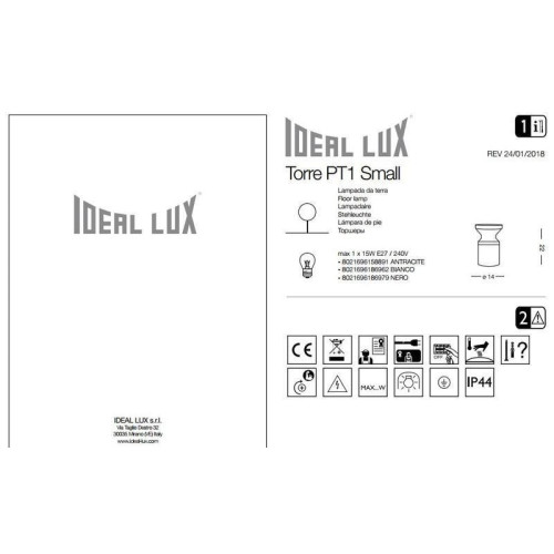 Парковый светильник Ideal Lux TORRE PT1 SMALL NERO (186979)